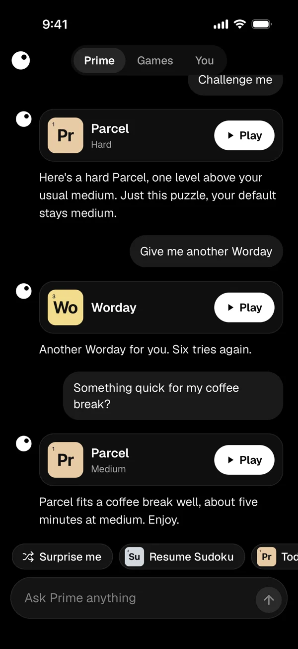 Prime suggesting puzzles in the chat