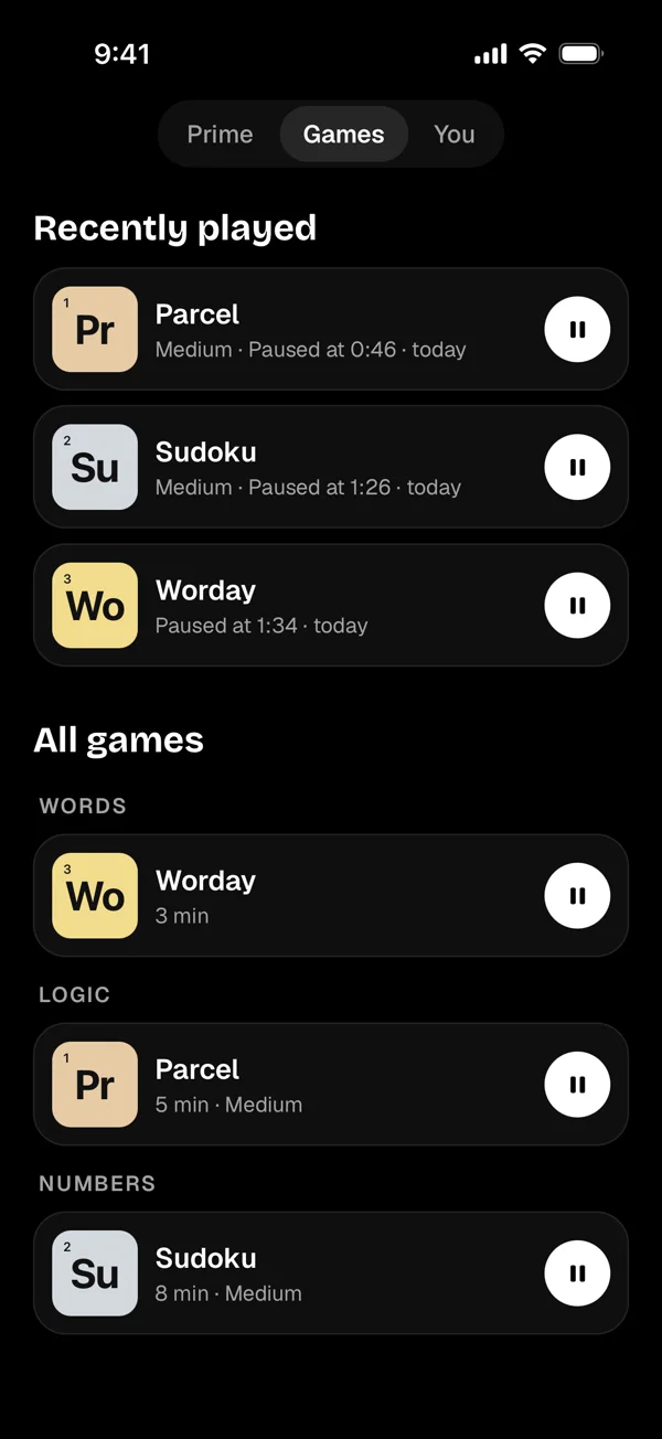 The list of games with paused puzzles